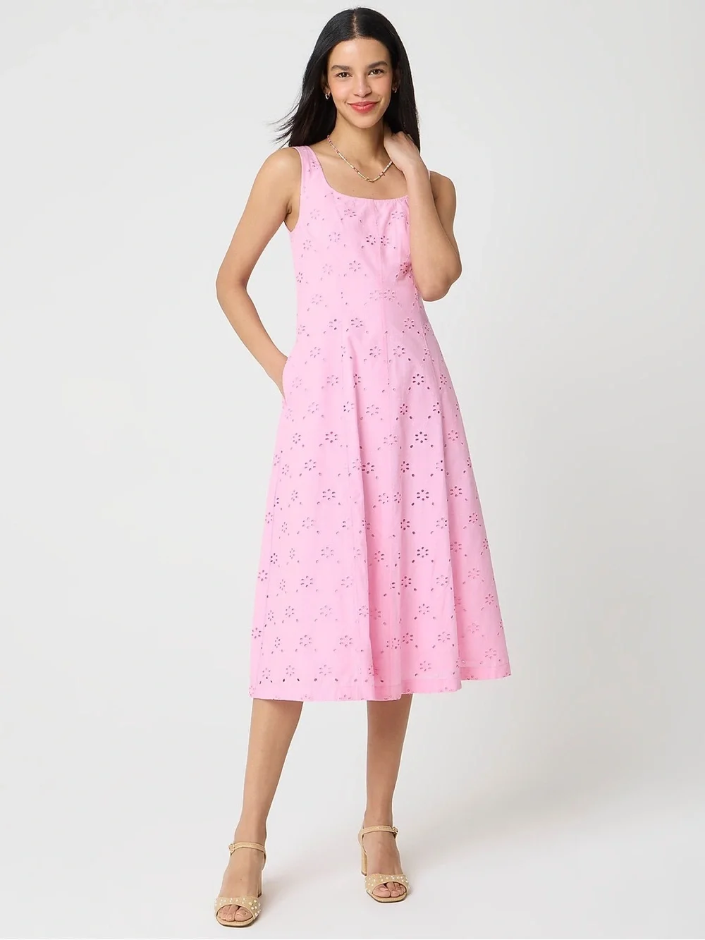J crew pink Eyelet embroidered midi dress